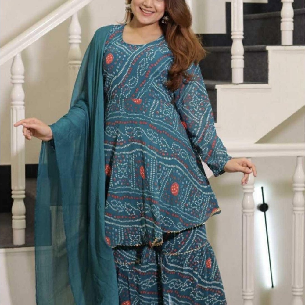 Elegant Teal Printed Dress